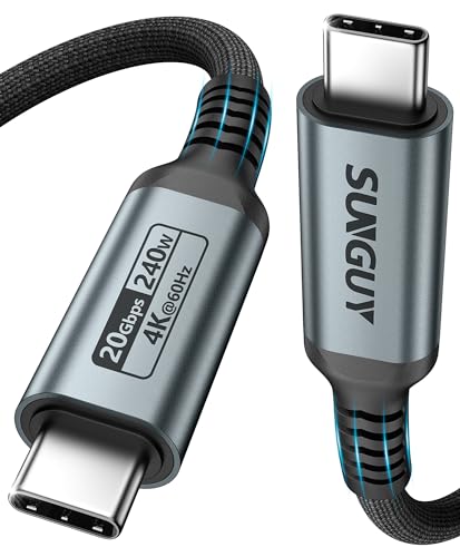 SUNGUY USB C Ladekabel, 240W 0.5M 20Gbps 4K@60Hz USB C auf USB C Kabel, Schnellladekabel für iPhone 15,MacBook Pro 2020, iPad Pro 2020, iPad Air 4, Samsung Galaxy S23+/S23 Ultra, Pixel von SUNGUY