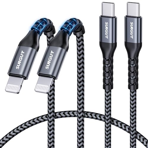 SUNGUY USB C Lightning Kabel, [0,5m 2 Stück] (MFi-zertifiziert) Kurzes Typ-C Lightning iPhone mit PD-Unterstützung 20W Schnellladung CarPlay-fähig Kompatibel mit iPhone14/13/12/11/XR/XS/SE usw -Grau von SUNGUY