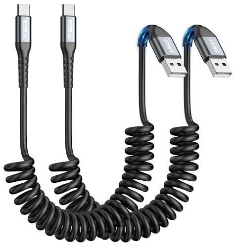 SUNGUY USB C Spiralkabel, 【2Stück 0.5M-1.5M】 USB auf USB C Kabel und Datenkabel, Ladekabel USB C für Android Auto,Carplay, iPhone 16/15 Plus Pro, Galaxy S24 S23 S22, MacBook, Google Pixel von SUNGUY