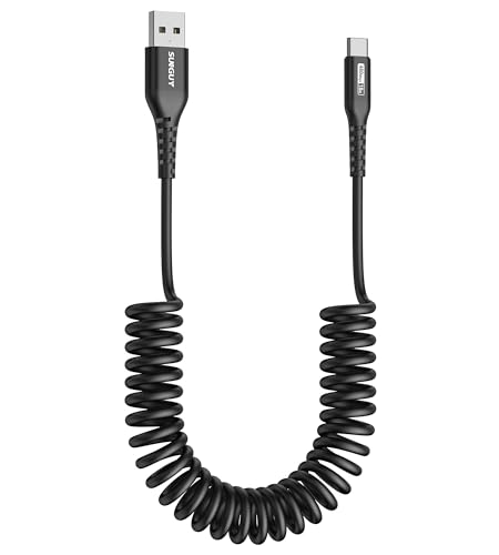 SUNGUY USB C Spiralkabel, USB A auf USB C Kabel [0.5m-1.5m] Schnellladekabel Android Auto USB Ladekabel Typ C Datenkabel für iPhone 16/15 Pro Max, Galaxy S24 S23 S22 S10 S9 S8 S7, Mi9/8 von SUNGUY