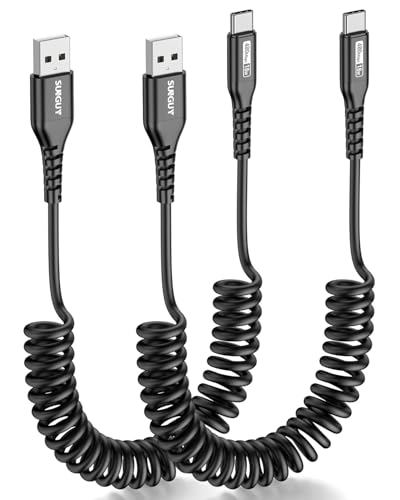 SUNGUY USB C Spiralkabel, USB A auf USB C Kabel [2 Stück 0.5m-1.5m] Schnellladekabel Android Auto USB Ladekabel Typ C Datenkabel für iPhone 16/15 Pro Max, Galaxy S24 S23 S22, Mi9/8 von SUNGUY