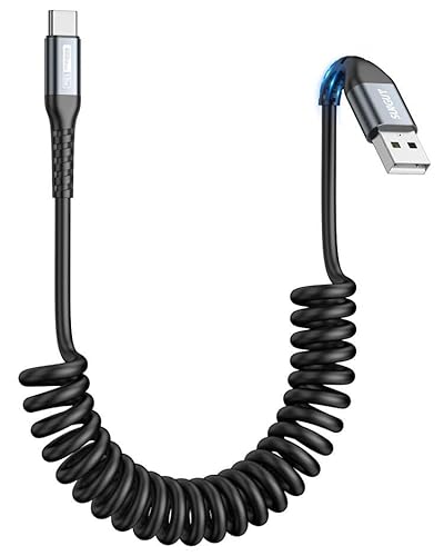 SUNGUY USB C Spiralkabel, USB A auf USB C Kabel und Datenkabel für Android Auto【0.4M-1M】,Galaxy S24 Ultra S23 FE S22 S21, Huawei, Xiaomi-Grau von SUNGUY