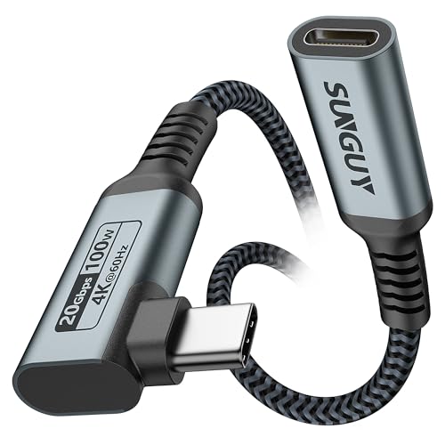 SUNGUY USB C Verlängerung, 0.5M 20Gbps 100W USB 3.2 GEN 2 USB C Verlängerungskabel 90 Grad, 4K@60Hz Videoübertragung, Kompatibel mit MacBook M1 M2, iPad Pro 2021/2020,PSVR2, Hub-Grau von SUNGUY