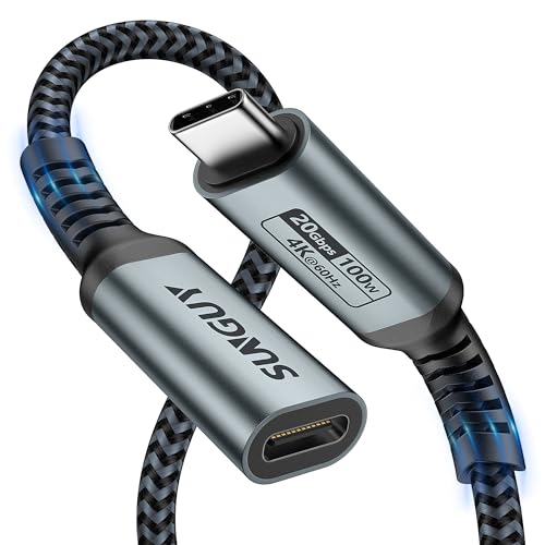 SUNGUY USB C Verlängerungskabel, USB 3.2(20Gbit/s) Typ C Stecker-Buchse Unterstützt 100W/5A Videoübertragung Kompatibel mit iPhone 15 Pro Max, MacBook Pro/Air, XPS, Galaxy S24/S23, PSVR2,Hub(0.5M) von SUNGUY