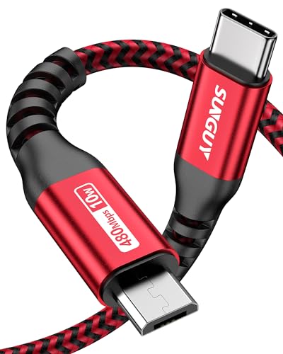 SUNGUY USB C auf Micro USB Kabel, 1.5M OTG USB Verbindungskabel, Lädt Micro USB Geräte, TypC zu Micro B Ladekabel und Datenkabel für MacBook Pro&Android Geräte-Rot von SUNGUY