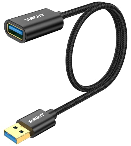 SUNGUY USB Verlängerung Kabel, 0.5M USB 3.0 Verlängerungskabel 5Gbps Superschnelle, USB A Stecker auf A Buchse Verlängerung für Kartenlesegerät,Tastatur, Drucker, Scanner, Kamera usw - Schwarz von SUNGUY