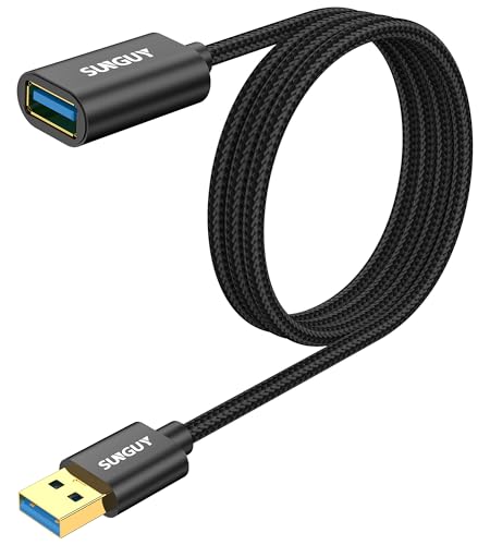 SUNGUY USB Verlängerung Kabel, 1.5M USB 3.0 Verlängerungskabel 5Gbps Superschnelle, USB A Stecker auf A Buchse Verlängerung für Kartenlesegerät,Tastatur, Drucker, Scanner, Kamera usw - Schwarz von SUNGUY