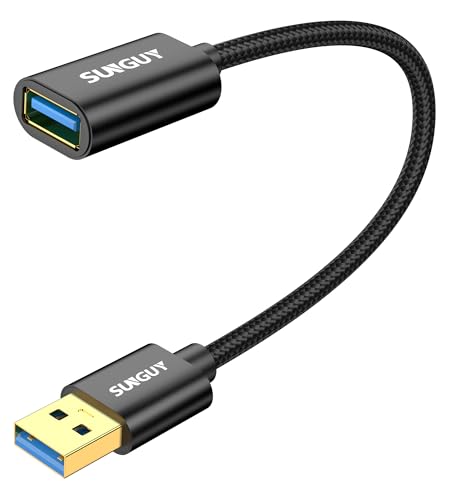 SUNGUY USB 3.0 Verlängerung Kabel, 0.3m Verlängerungskabel 5Gbps USB A Stecker auf A Buchse Verlängerung Nylon Stoffmantel für Kartenlesegerät,Tastatur, Drucker, Scanner, Kamera-Schwarz von SUNGUY
