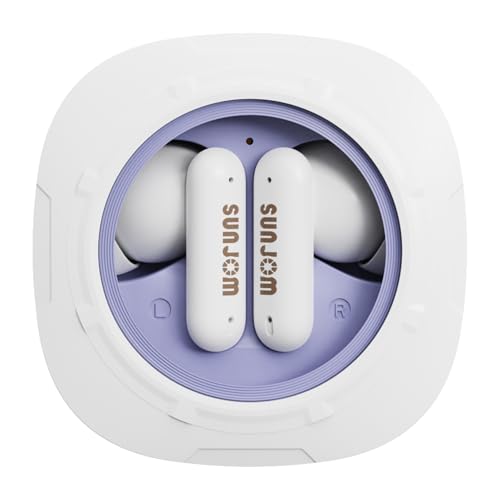 Bluetooth 5.3 Wireless Kopfhörer mit Eingebautem Mikrofon, In-Ear-Kopfhörer, klare Anrufe, Bass, Stereo, 20H Akku mit transparenter Ladehülle, leicht für Android/iOS (White) von SUNJOM