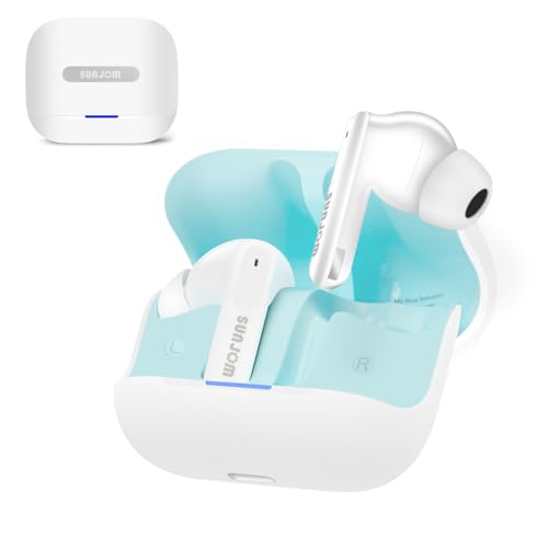 SUNJOM In Ear Kopfhörer Kabellos Bluetooth Noise Cancelling Kopfhoerer mit 6 ENC Mic Wireless Earbuds ANC 30H Tiefer Bass Headphones Lärmreduzierung Ohrhörer Headset (Weiß) von SUNJOM