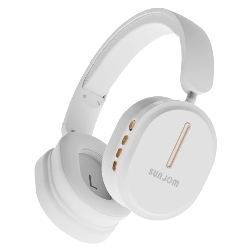 SUNJOM Kabellose Over Ear Bluetooth Kopfhörer Wireless mit Mikrofon Kristallklare Anrufe 28 Stunden Spielzeit Geeignet für Handy, PC, Sport, Musikgenuss, Reisen, Arbeit (Weiß) von SUNJOM