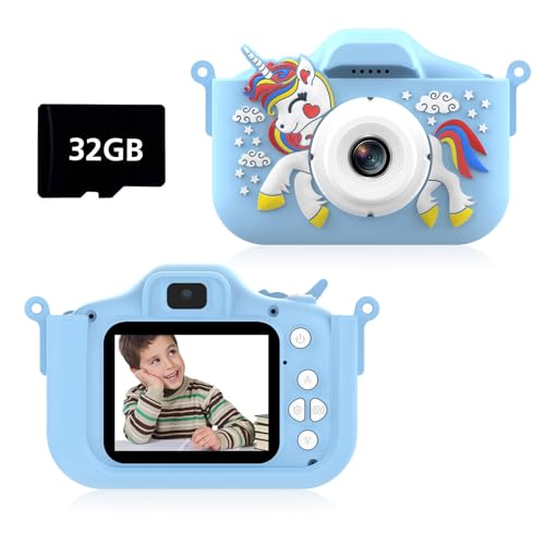 Kinderkamera, 1080P HD Digitalkamera Kinder, 2,0 Zoll Bildschirm Doppelobjektivkamera mit 32GB SD-Karte Selfie Kinder Kamera für 3-12 Jahre Jungen Mädchen Spielzeug Weihnachten Geburtstag Geschenke von SUNJULY