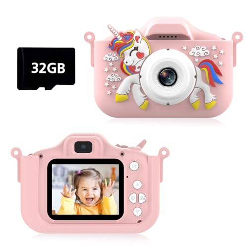 Kinderkamera, 1080P HD Digitalkamera Kinder, 2,0 Zoll Bildschirm Doppelobjektivkamera mit 32GB SD-Karte Selfie Kinder Kamera für 3-12 Jahre Jungen Mädchen Spielzeug Weihnachten Geburtstag Geschenke von SUNJULY
