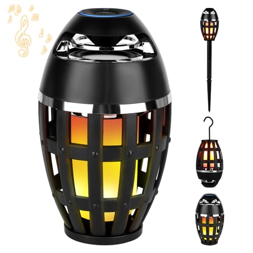 SUNJULY Bluetooth Lautsprecher mit LED Flammenlicht, wasserdichte Kabellose Lautsprecher mit Pfahl, Bluetooth 5.0 Kabellos Tragbar HD-Audio, Bluetooth Lautsprecher für Camping Terrasse Grillparty von SUNJULY