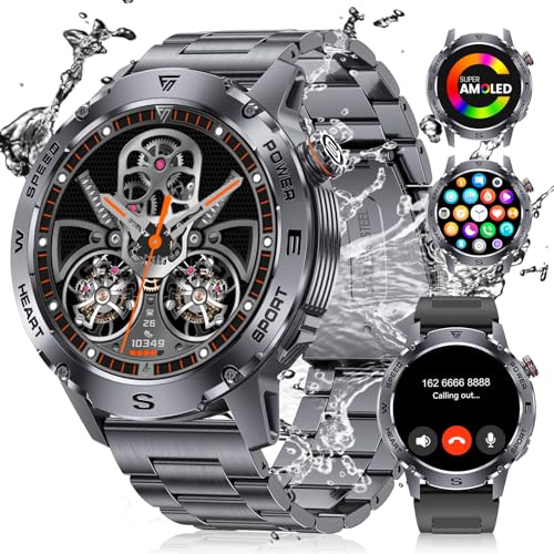 Herren-Smartwatch für Android iOS Mit Bluetooth-Anruf, 1,43 Zoll AMOLED, 460 mAh, 100+ Sport, Stahl, Grau, Herzfrequenz, Gesundheitsmonitor, 2 Armbänder Herren-Smartwatch für Android iOS Mit Bluetooth-Anruf, 1,43 Zoll AMOLED, 460 mAh, 100+ Sport, Stahl, Grau, Herzfrequenz, Gesundheitsmonitor, 2 Armbänder von SUNKTA