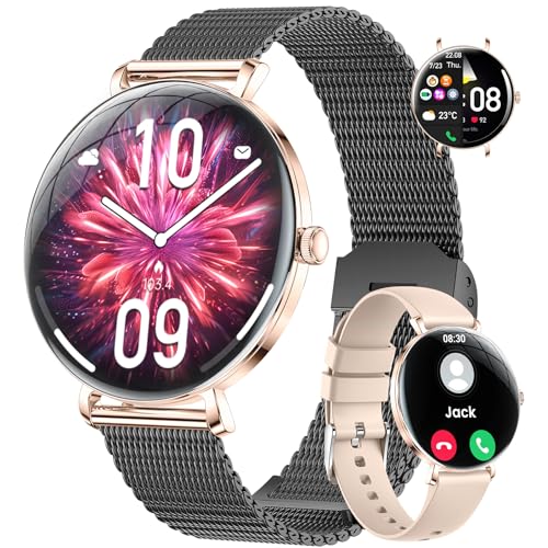 SUNKTA FV17 Smartwatch Damen(2 Armbändern), 1.43" AMOLED Ultradünn Smart Watch, 100+ Sportmodi Fitnessuhr, Schrittzähler/Schlaf/IP68 Wasserdicht Smatchwatchuhren, Smartwatches Android iOS Kompatibel von SUNKTA