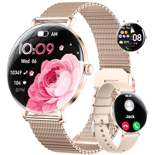 SUNKTA FV17 Smartwatch Damen(2 Armbändern), 1.43" AMOLED Ultradünn Smart Watch, 100+ Sportmodi Fitnessuhr, Schrittzähler/Schlaf/IP68 Wasserdicht Sportuhren, Smartwatches Android iOS Kompatibel von SUNKTA