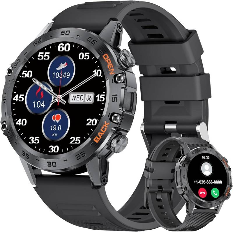 SUNKTA Fur Herren mit Sprachassistent Blutdruckmessung Herzfrequenz Smartwatch (1.39 Zoll, Andriod iOS), mit Telefonfunktion 400Amh Touchscreen Fitness Tracker Schrittzähler von SUNKTA