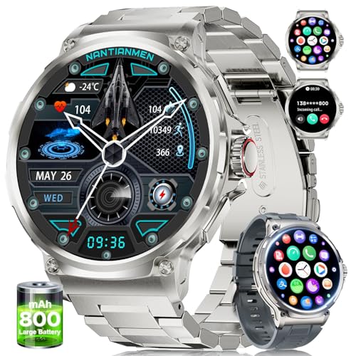 SUNKTA Smartwatch Herren Militär,800 mAh Akku/1,85'' HD-Display-Sportuhr/120+ Sportmodi,IP68 Wasserdicht Großes Fitnessuhr mit Herzfrequenz,SpO2,Schlafmonitor für Android/iOS 2 Armbänders SUNKTA Smartwatch Herren Militär,800 mAh Akku/1,85'' HD-Display-Sportuhr/120+ Sportmodi,IP68 Wasserdicht Großes Fitnessuhr mit Herzfrequenz,SpO2,Schlafmonitor für Android/iOS 2 Armbänders von SUNKTA