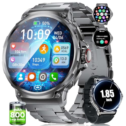 SUNKTA Militär Smartwatch Herren,800 mAh Akku/1,85'' HD-Display-Sportuhr/120+ Sportmodi,IP68 Wasserdicht Großes Fitnessuhr mit Herzfrequenz,SpO2,Schlafmonitor für Android iOS 2 Armbänders SUNKTA Militär Smartwatch Herren,800 mAh Akku/1,85'' HD-Display-Sportuhr/120+ Sportmodi,IP68 Wasserdicht Großes Fitnessuhr mit Herzfrequenz,SpO2,Schlafmonitor für Android iOS 2 Armbänders von SUNKTA
