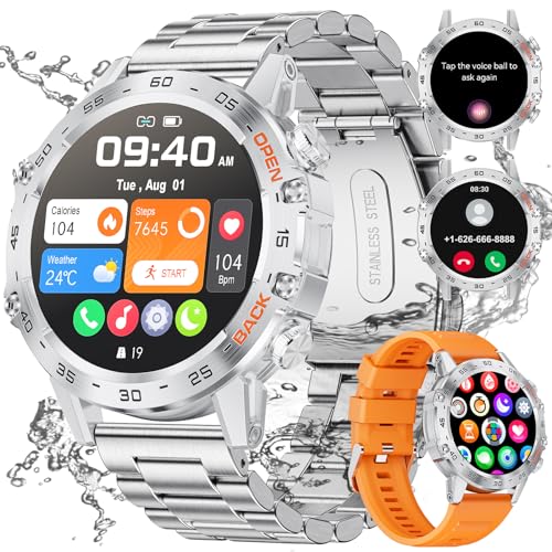 SUNKTA Smartwatch Herren mit Telefonfunktion, 1,39" Fitness Tracker Armbanduhr mit Sprachassistent, Blutdruckmessung, Herzfrequenz, Schrittzähler, 400Amh Sportuhr für iOS Android von SUNKTA