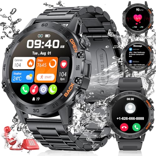 SUNKTA Smartwatch Herren mit Telefonfunktion,1.39'' HD Outdoor Sportuhr Smartwatch mit 100+ Sportmodi,24/7 Pulsmesser/SpO2/Schlafmonitor,IP68 Wasserdicht Schrittzähler,400mah Batterie von SUNKTA