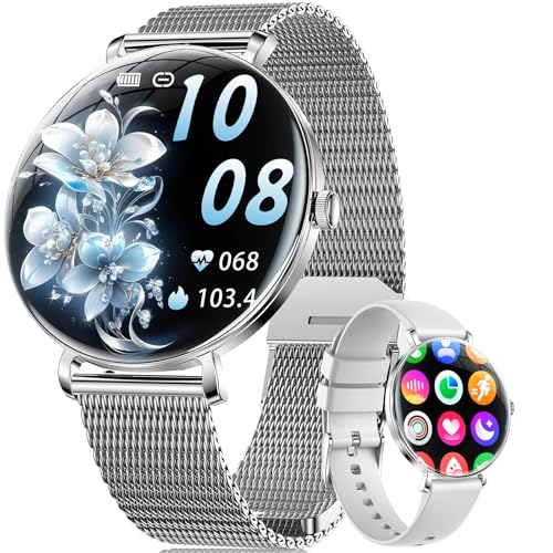 SUNKTA Smartwatch Damen Leichte mit Ultradünn Gebogen AMOLED-Bildschirm Bluetooth Telefonie Schrittzähler/Menstruationszyklus/Herzfrequenz IP68 Wasserfest Smartwatch für Damen Mädchen Android iOS von SUNKTA