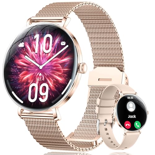 SUNKTA Smartwatch für Damen, leicht, mit 3,5 cm (1,43 Zoll) Display, AMOLED-Display, Anrufe, Menstruationszyklen/Podómetro/Herzfrequenz 100 + Sportmodi, 5 ATM, wasserdicht, elegant, Damen, Smartwatch von SUNKTA