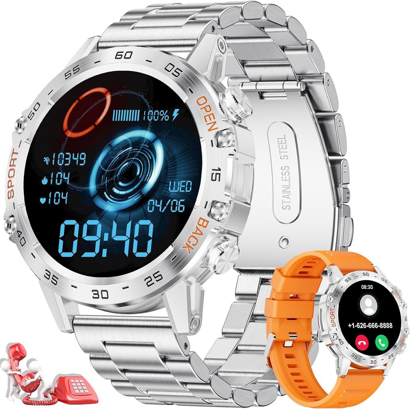 SUNKTA Wasserdicht Smartwatch (1,39 Zoll), Mit einem schönen und eleganten Design, über 100 Sportmodi. von SUNKTA