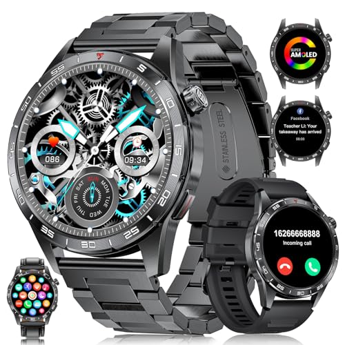 Smartwatch für Herren, 1,43 Zoll AMOLED Herrenuhr mit Anruf, Bluetooth für Android iOS, Stahl, Schwarz, 100 + Sport, 400 mAh Akku, Herzfrequenz, Gesundheit, Monitor Smartwatch für Herren, 1,43 Zoll AMOLED Herrenuhr mit Anruf, Bluetooth für Android iOS, Stahl, Schwarz, 100 + Sport, 400 mAh Akku, Herzfrequenz, Gesundheit, Monitor von SUNKTA