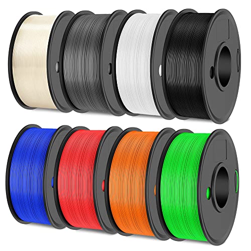 3D Drucker Filament Bündel Multicolor,SUNLU PLA+ Filament 1.75mm, Ordentlich Gewickelt PLA Plus Filament 2kg, 8 Pack 0.25kg Spule, 8 Farben, Schwarz+Weiß+Grau+Transparent+Rot+Blau+Grün+Orange von SUNLU