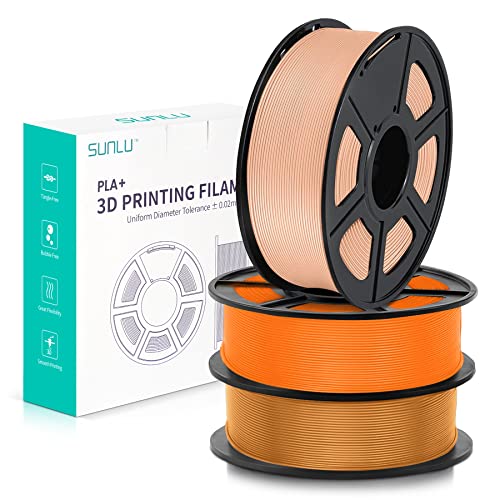 SUNLU 3D-Drucker Filament PLA Plus 1,75 mm 1 kg Spule, PLA+ Filament 1,75 +/- 0,02 mm für 3D-Druck, insgesamt 3 kg (Orange, Kaffee, Haut) von SUNLU