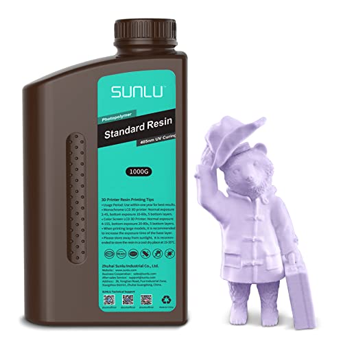 SUNLU 3D Drucker Resin 1000g, Standard Photopolymer Harz 405nm UV Schnell Härtend für 4K/8K LCD/DLP/SLA Resin 3D Drucker, Hohe Präzision, Geringe Schrumpfung, Gute Harzflüssigkeit, 1KG Taro Violett von SUNLU