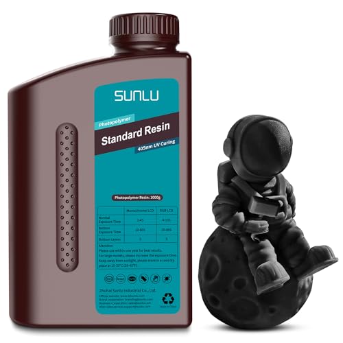 SUNLU 3D Drucker Resin 1KG, 405nm UV Härtendes Standard Photopolymer Schnellharz für 4K/8K LCD/DLP/SLA 3D Druck, Hohe Präzision, Geringe Schrumpfung, Schwarz 1000g von SUNLU