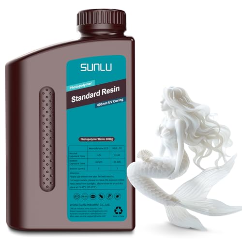 SUNLU 3D Drucker Resin 1KG, Geringe Schrumpfung und Schnelle Aushärtung Standard Resin, 365-405nm UV Resin für Die Meisten LCD/DLP/SLA Resin 3D Drucker, 1000G.(Weiß) von SUNLU