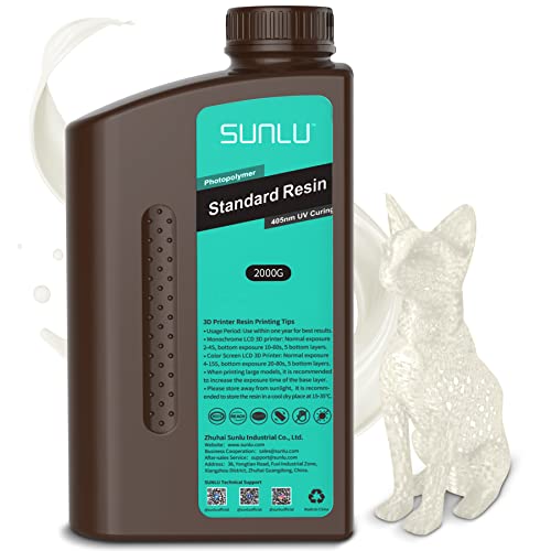 SUNLU 3D Drucker Resin 2KG, 405nm UV Härtendes Harz, Standard Photopolymer 3D Druck Resin für 4K/8K LCD/DLP/SLA Resin Drucker, Hohe Präzision, Niedrige Schrumpfung, Transparente 2000g SUNLU 3D Drucker Resin 2KG, 405nm UV Härtendes Harz, Standard Photopolymer 3D Druck Resin für 4K/8K LCD/DLP/SLA Resin Drucker, Hohe Präzision, Niedrige Schrumpfung, Transparente 2000g von SUNLU