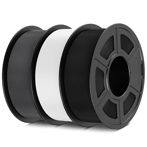 SUNLU 3D Printer Filament Bundle Multicolor, Matte PLA Filament 1.75mm, Neatly Wound PLA 3kg, 1kg per Spool, 3 Pack, Individually Vacuum Packed, 3 Colors, Black+White+Grey von SUNLU