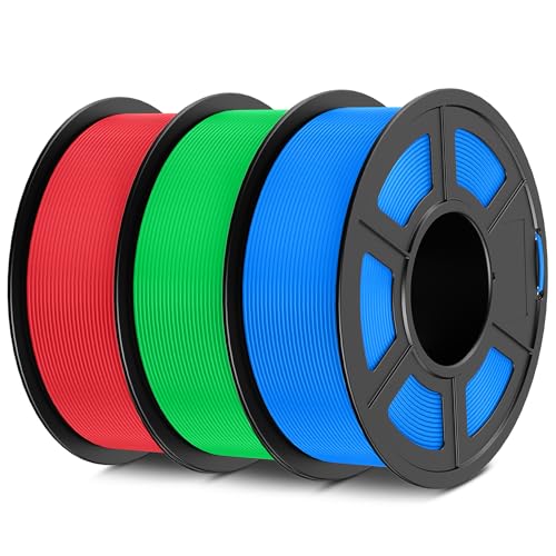 SUNLU 3D Printer Filament Bundle Multicolor, Matte PLA Filament 1.75mm, Neatly Wound PLA 3kg, 1kg per Spool, 3 Pack, Individually Vacuum Packed, 3 Colors, Blue+Green+Red von SUNLU