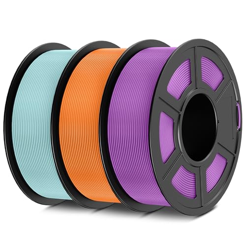 SUNLU 3D Printer Filament Bundle Multicolor, Matte PLA Filament 1.75mm, Neatly Wound PLA 3kg, 1kg per Spool, 3 Pack, Individually Vacuum Packed, 3 Colors, Purple+Orange+Powder Blue von SUNLU