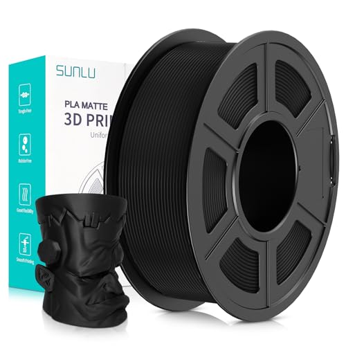 SUNLU 3D Printer Filament Matte PLA Filament, Neatly Wound Matte PLA Filament 1.75mm ± 0.02mm, Fit Most FDM 3D Printers, Good Vacuum Packaging 3D Printing Filament, 1kg Spool (2.2lbs), Matte Black von SUNLU