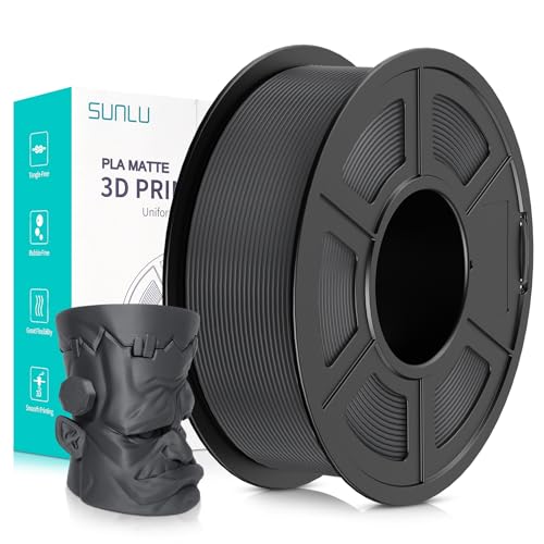 SUNLU 3D Printer Filament Matte PLA Filament, Neatly Wound Matte PLA Filament 1.75mm ± 0.02mm, Fit Most FDM 3D Printers, Good Vacuum Packaging 3D Printing Filament, 1kg Spool (2.2lbs), Matte Grey von SUNLU