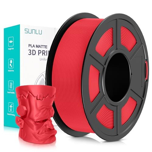 SUNLU 3D Printer Filament Matte PLA Filament, Neatly Wound Matte PLA Filament 1.75mm ± 0.02mm, Fit Most FDM 3D Printers, Good Vacuum Packaging 3D Printing Filament, 1kg Spool (2.2lbs), Matte Red von SUNLU