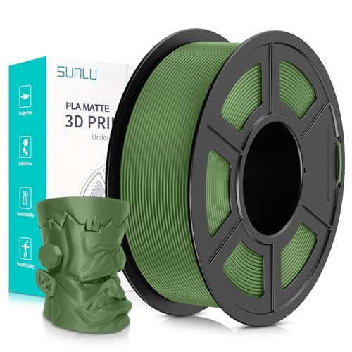 SUNLU 3D Printer Filament Matte PLA Filament, Neatly Wound Matte PLA Filament 1.75mm ± 0.02mm,Fit Most FDM 3D Printers, Good Vacuum Packaging 3D Printing Filament,1kg Spool (2.2lbs), Matte Olive Green von SUNLU
