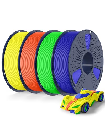 SUNLU 4KG Bündel Rapid PETG Filament, Hohe Geschwindigkeit 30-600mm/s 3D Drucker Filament 1.75mm ±0.02 mm, 1kg Reusable Spule, 4 Stück Insgesamt (Blau+Grün+Orange+Gelb) von SUNLU