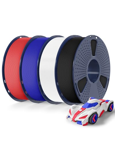 SUNLU 4KG Bündel Rapid PETG Filament, Hohe Geschwindigkeit 30-600mm/s 3D Drucker Filament 1.75mm ±0.02 mm, 1kg Reusable Spule, 4 Stück Insgesamt (Schwarz+Weiß+Blau+Rot) von SUNLU