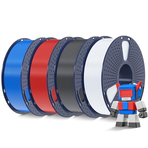 SUNLU 4KG Hohe Geschwindigkeit PLA Filament 1.75mm, 3D Drucker PLA Filament mit Hoher Fließfähigkeit, Entwickelt für Schnelles 3D Drucken, Rapid HS-PLA 4-Pack, Weiß+Grau+Rot+Blau von SUNLU