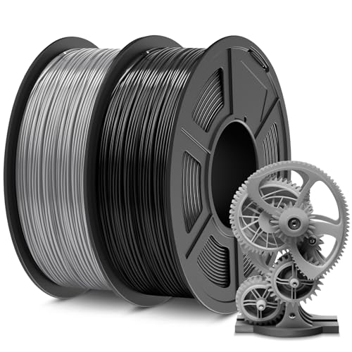 SUNLU ABS Filament 1.75mm, Hoch Hitzebeständiges und Langlebiges 3D Drucker Filament, Maßgenauigkeit +/- 0.02mm, 1kg Spule (2.2lbs), 2 Packungen, Schwarz+Grau von SUNLU