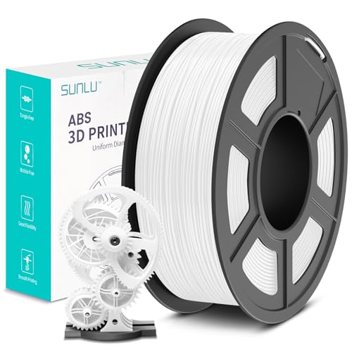 SUNLU ABS Filament 1.75mm, Hoch Hitzebeständiges und Langlebiges 3D Drucker Filament, Maßgenauigkeit +/- 0.02mm, 1kg Spule (2.2lbs), Weiß von SUNLU
