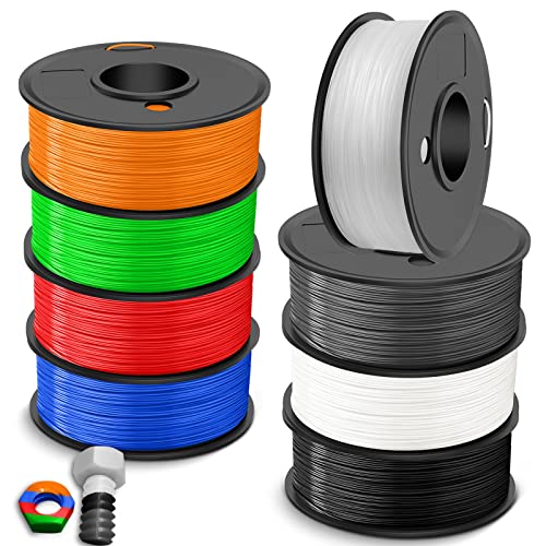 SUNLU ABS Filament Bundle Mehrfarbig, Stark ABS 3D Drucker Filament 1.75mm, 0.23kg/Spule,8 Packung Insgesamt 1.84KG,Hochbeständiges Dauerhaftes, Schwarz+Weiß+Grau+Transparent+Blau+Rot+Grün+Orange von SUNLU