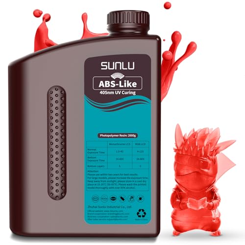 SUNLU ABS-Like 3D Drucker Resin 2KG, 405nm UV-härtendes Standard Photopolymer Schnellharz für den LCD/DLP/SLA 3D Printing, Nicht-spröde & Hohe Präzision, Transparent rot 2000G von SUNLU